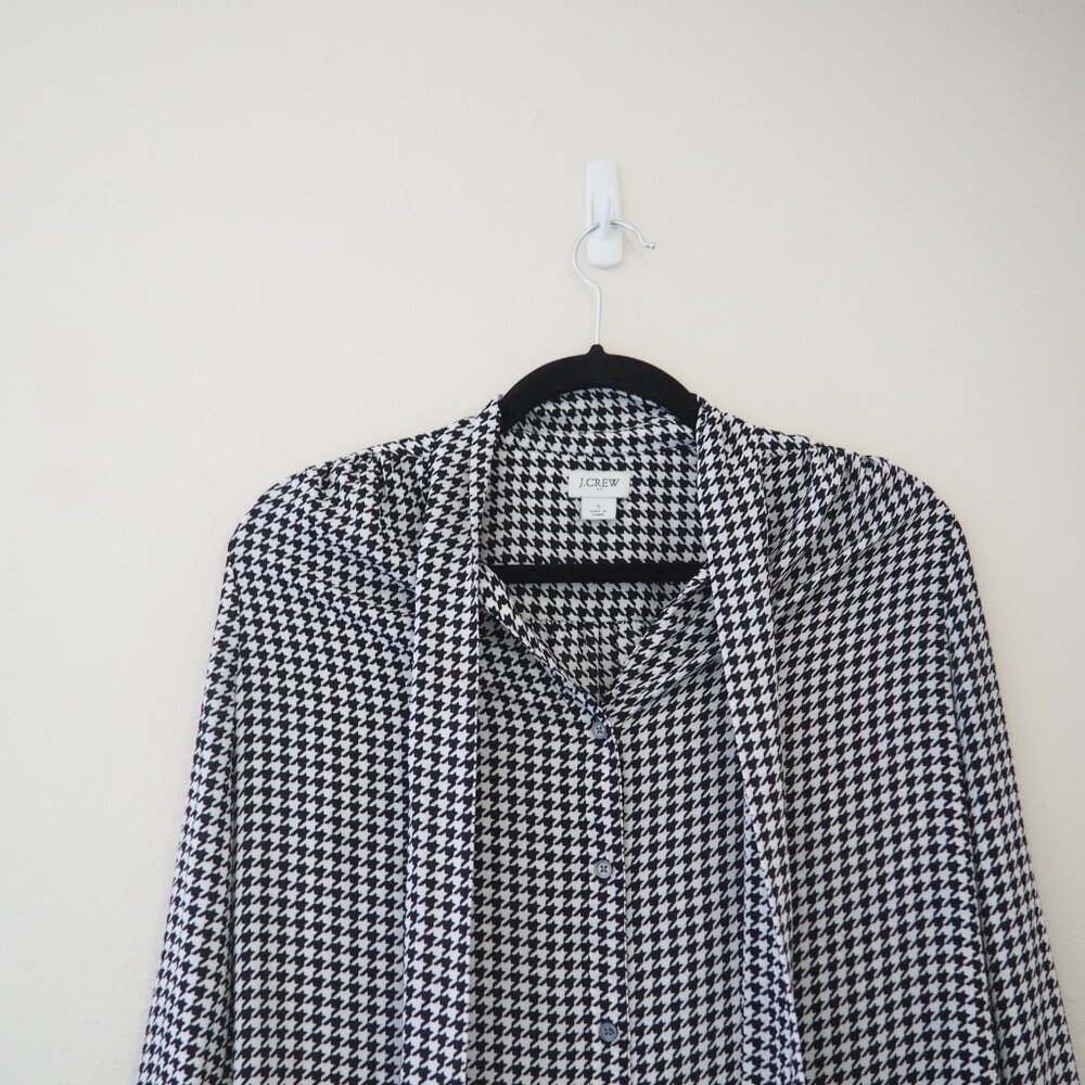 J. Crew Black White Houndstooth Long Sleeve Tie-Neck Button Down Blouse sz S - Picture 5 of 7
